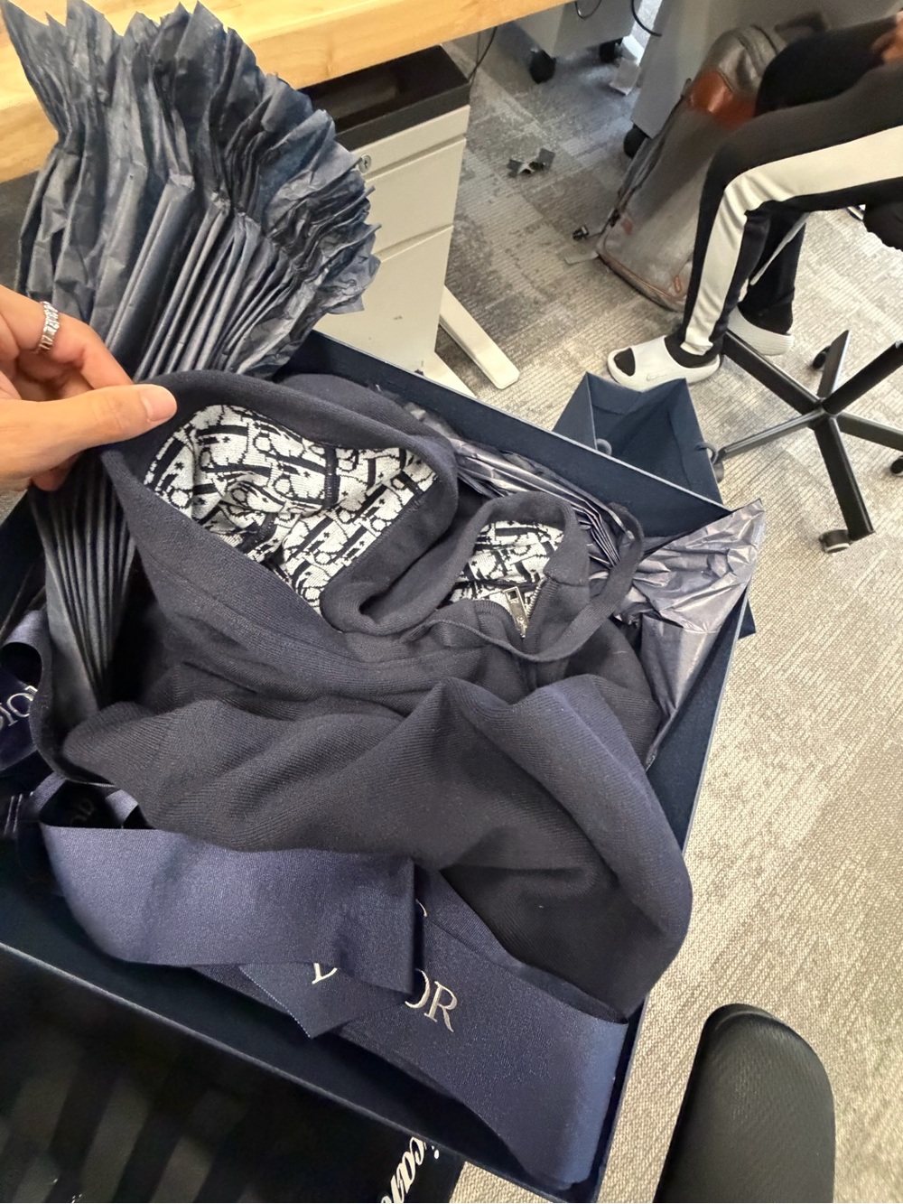 Dior Blue Hooded Zip Sweatshirt with Monogram Lining *gift receipt included*